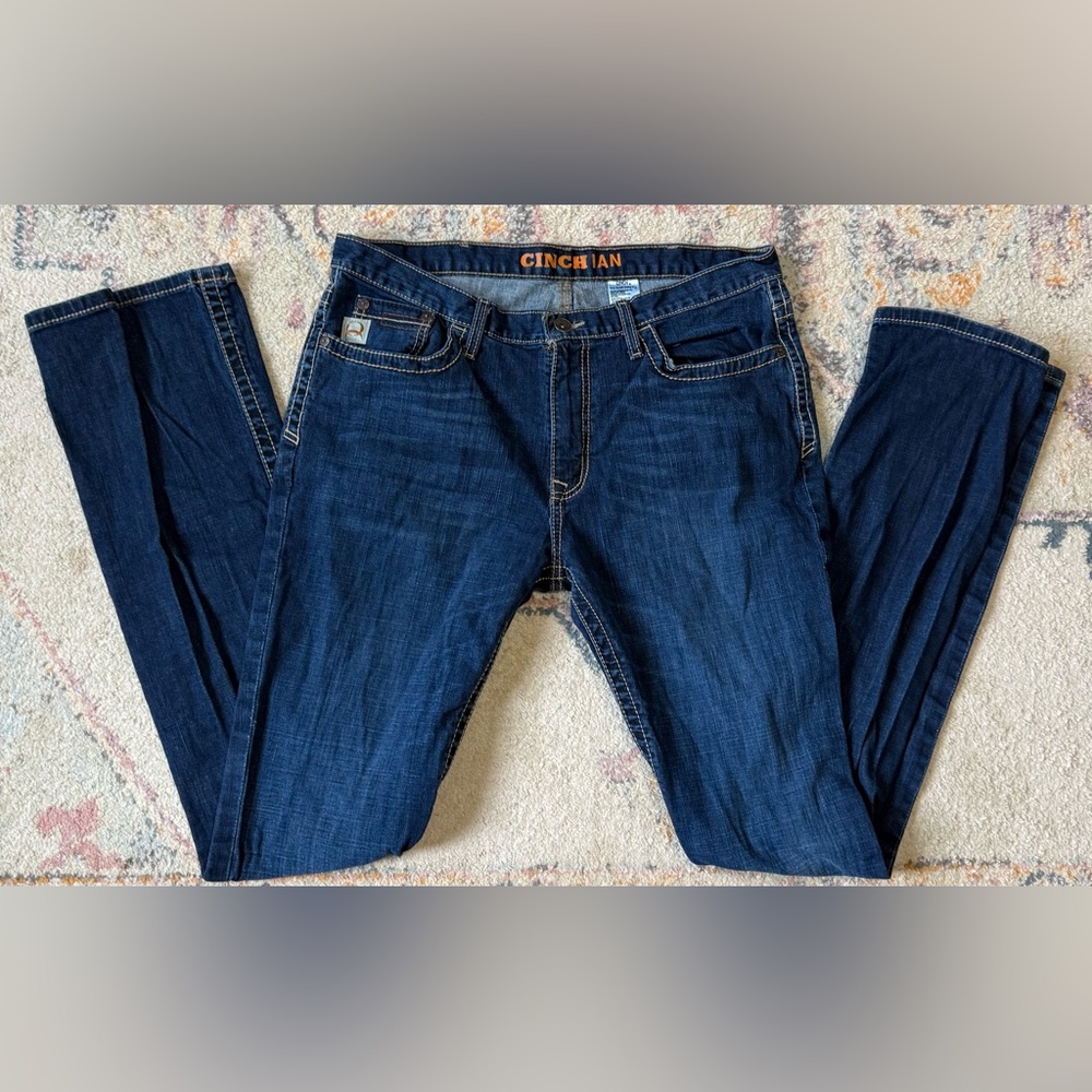 Cinch Ian Jeans Mens 36x38 Blue Boot Cut Western Cowboy Dark Wash Denim Slim Fit